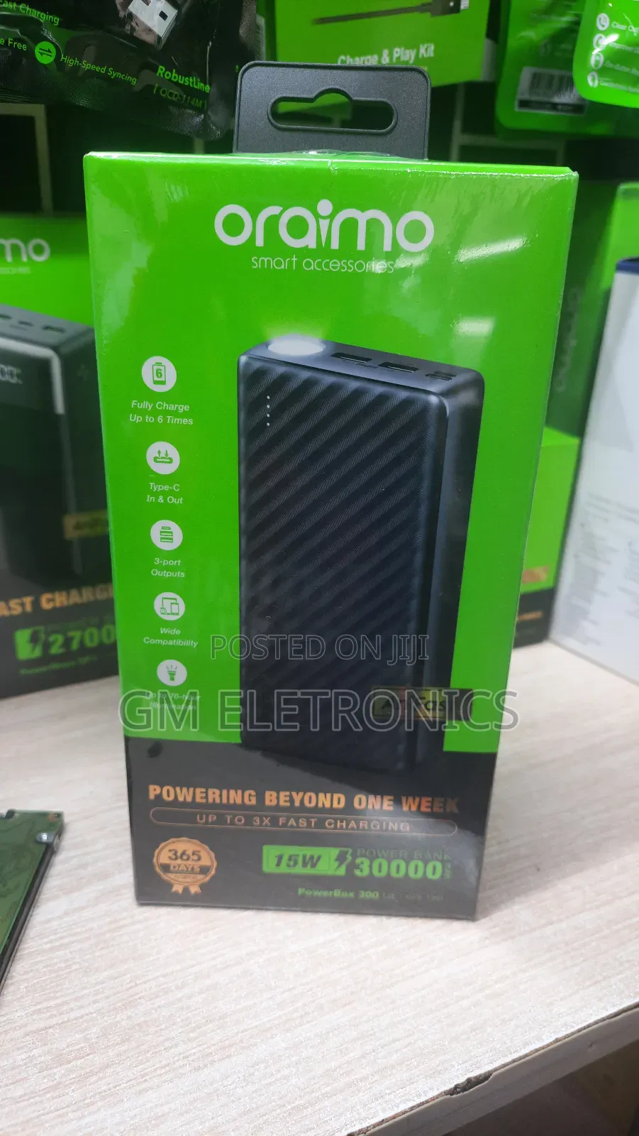 30000mah Portable Power Bank Opb-1301 With Torch- Black.