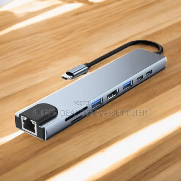 8-in-1 Usb Type C Hub Dock Adapter With 1080p, Ethernet and Usb Ports