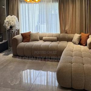 Cream Bubble Design Classy Couch With Throw Pillows - main view