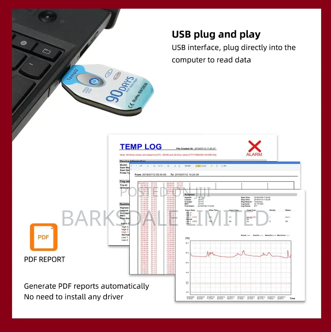 Datalogger 90 Days Data Logger Temperature Usb Disposable