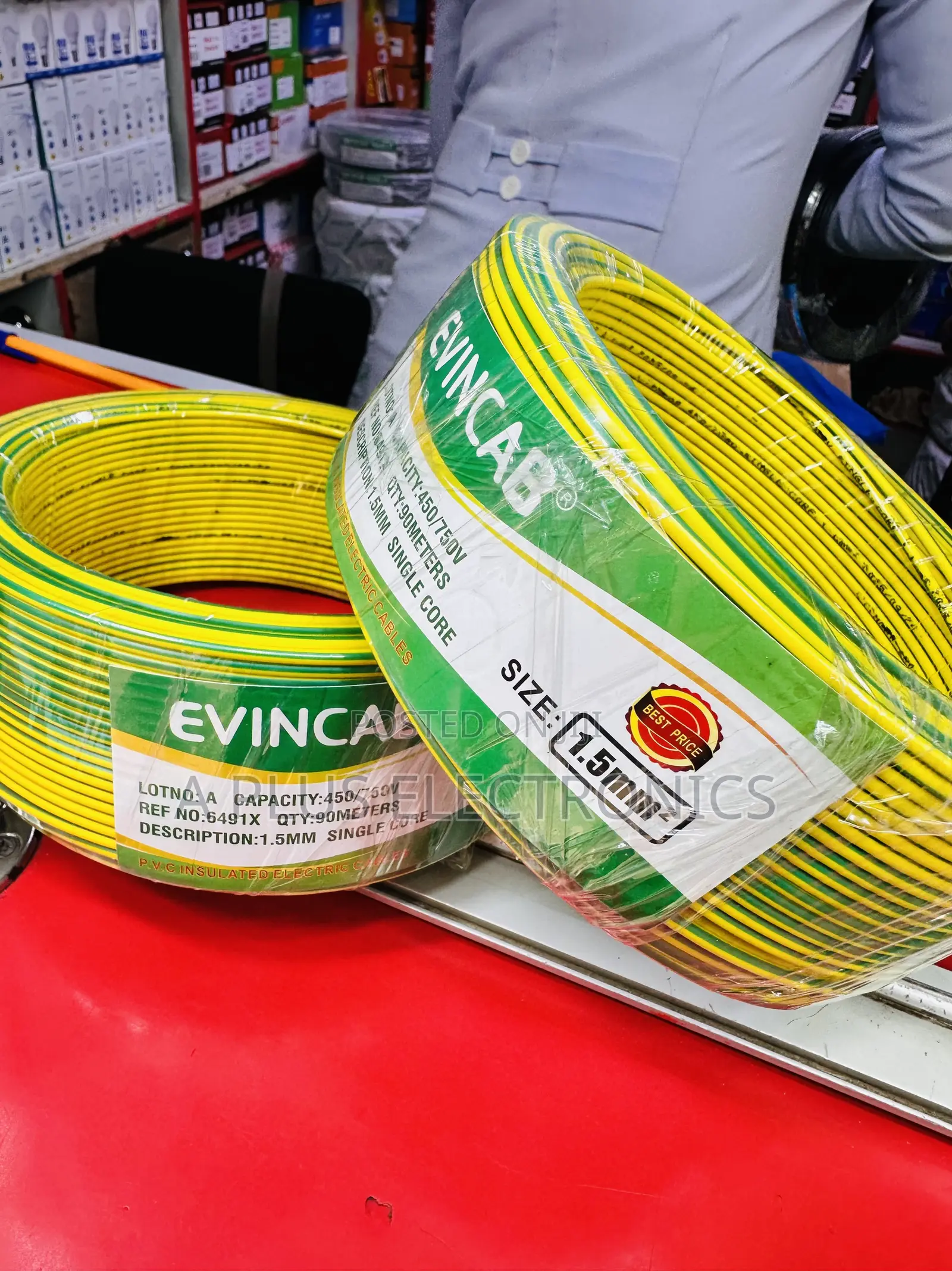 Evincab Green Yellow 1.5mm Single Core Copper Cable 90m