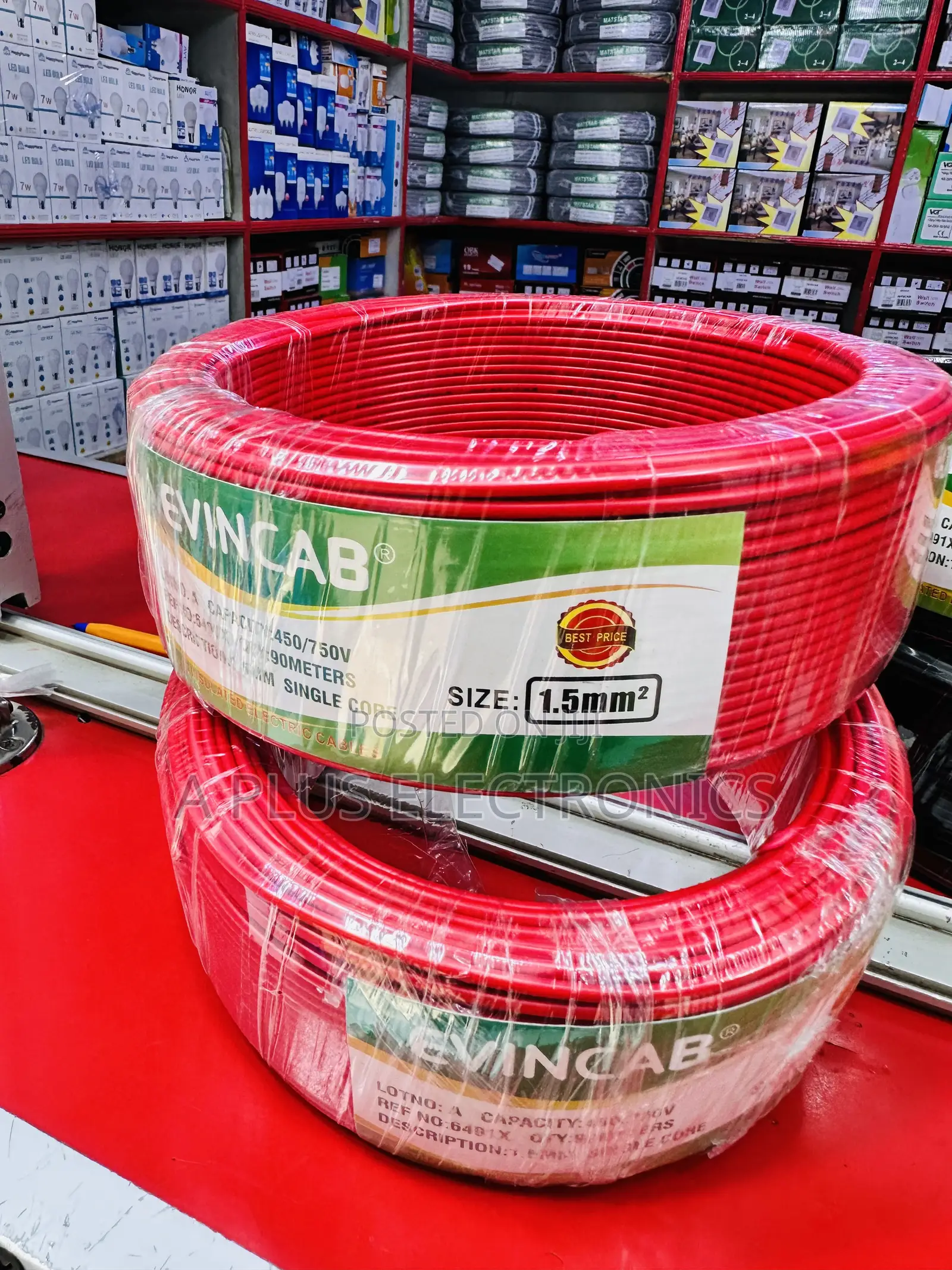Red Evincab 1.5mm Single Core Wire – 90m for House Wiring