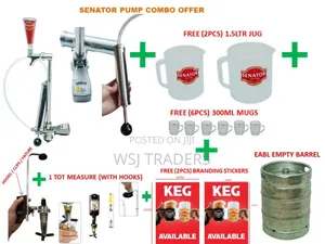 1senator Beer Keg Pump+2jug+6mugs+1 Tot Measure-Hooks+1barrel+Stickers