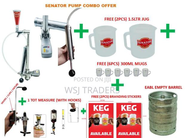 1senator Beer Keg Pump+2jug+6mugs+1 Tot Measure-Hooks+1barrel+Stickers