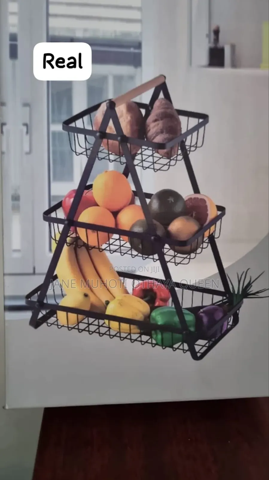 Versatile Space Metallic 3 Layer Triangular Fruit Rack *