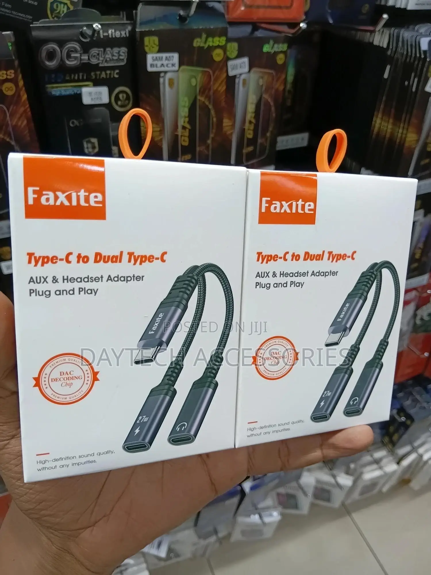 This Is a Faxite Type-C to Dual Type-C Aux Headset Adapter.