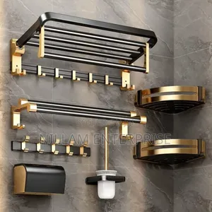 *7pcs Gold Multifunctional Aluminum Bath Towel Storage Rack Set