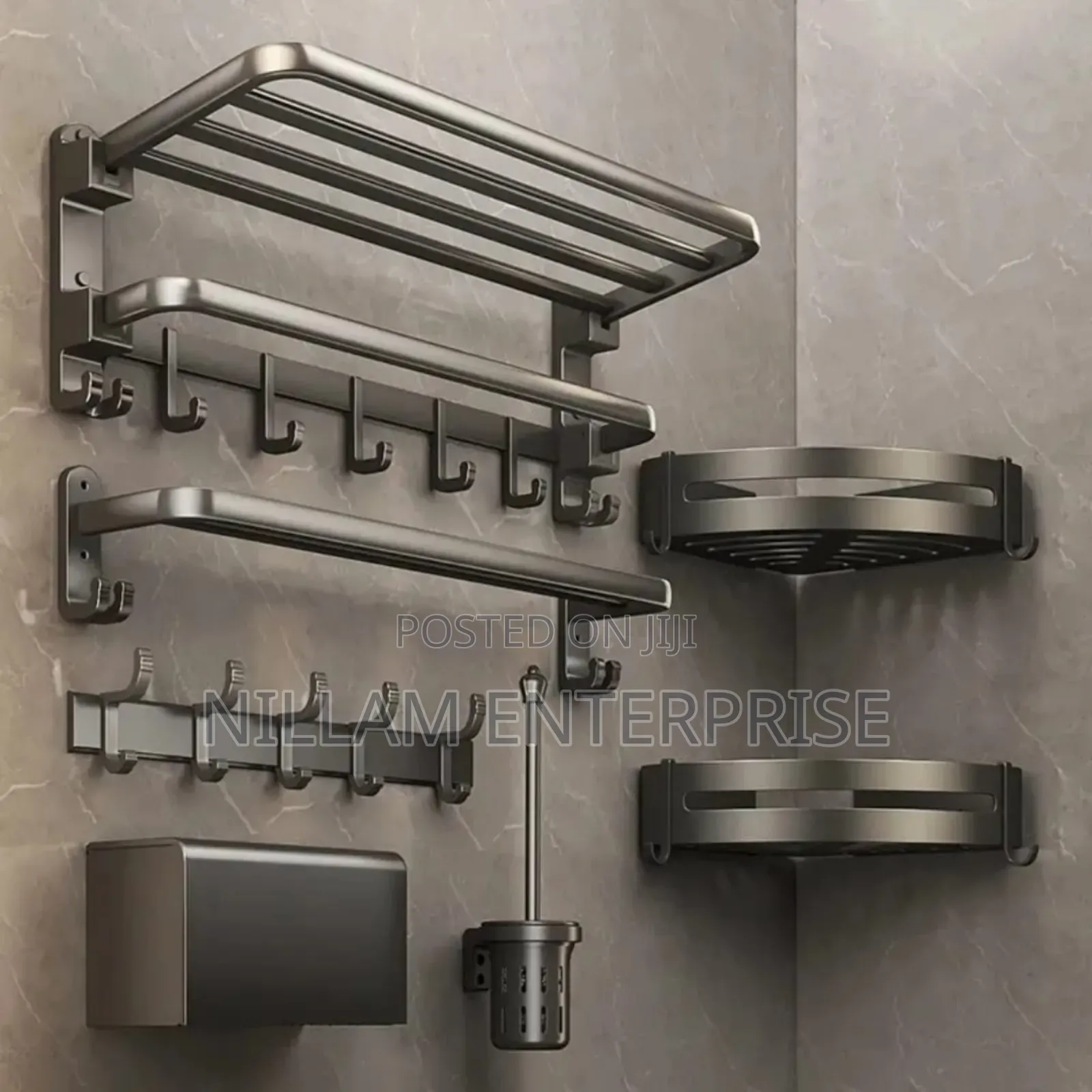 *7pcs Black Multifunctional Bath Towel Storage Rack