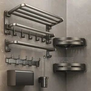 *7pcs Black Multifunctional Bath Towel Storage Rack