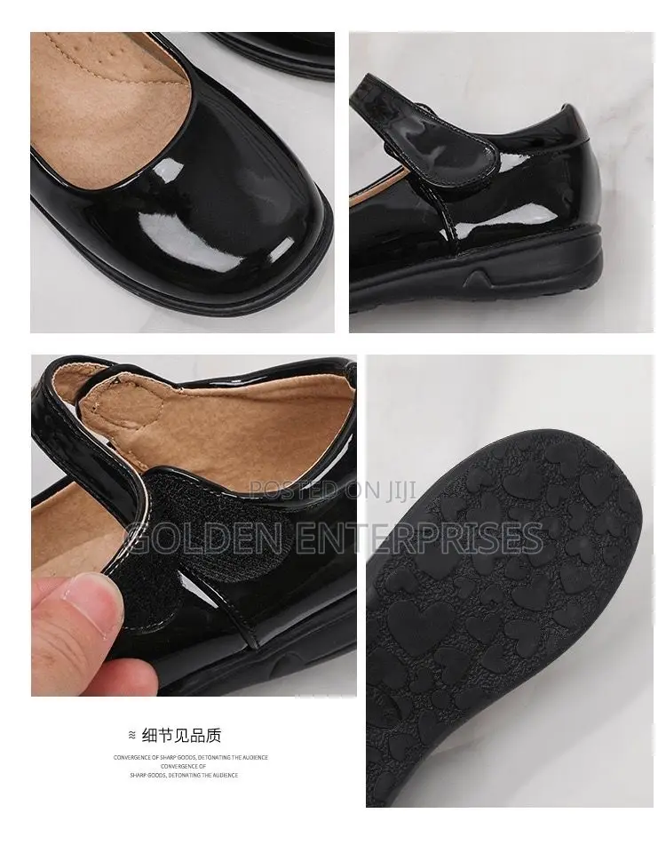 Quality Wetlook Black Girls School Shoes 26-40