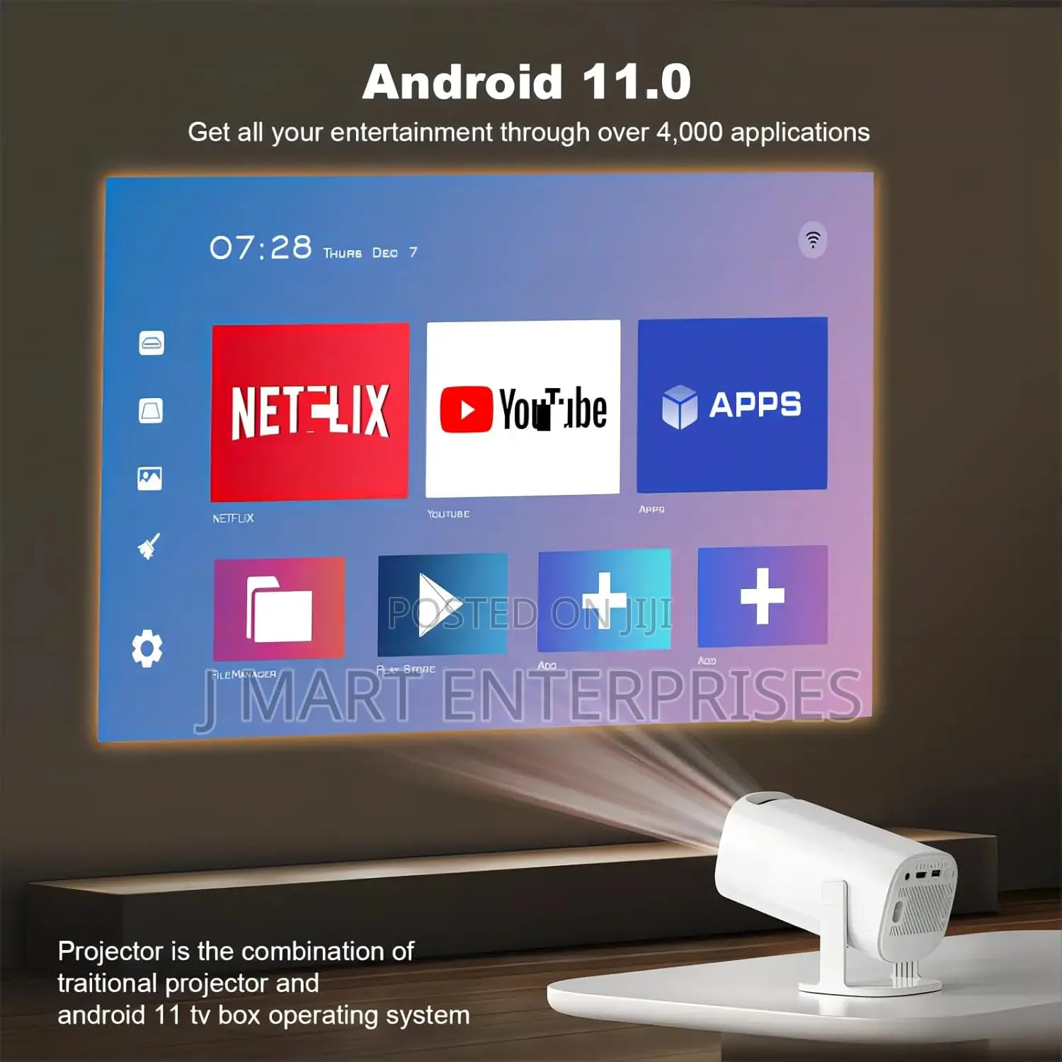 Projector With 2 Gamepads Android 11 Wifi6 Bt Home Theater Office