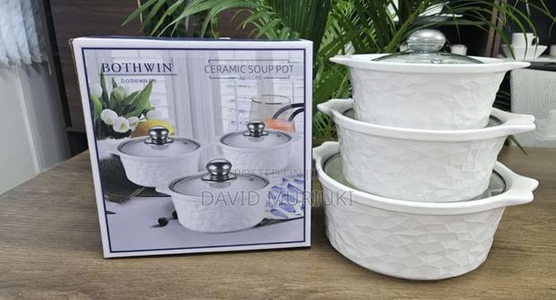 Modern 3pcs Set Ceramic Casserole Serving Dishes With Glass Cover - main view