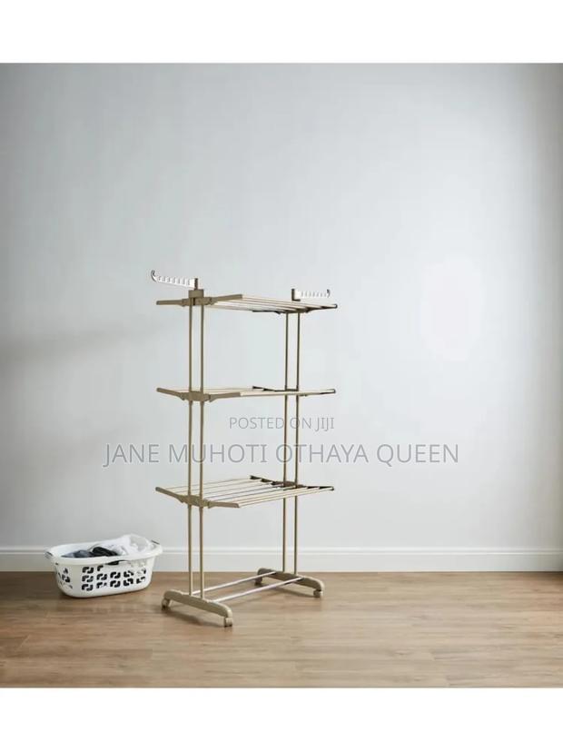 Multifunctional Adjustable Metal Folding 3 Tier Drying Cloth Rack - thumbnail 4