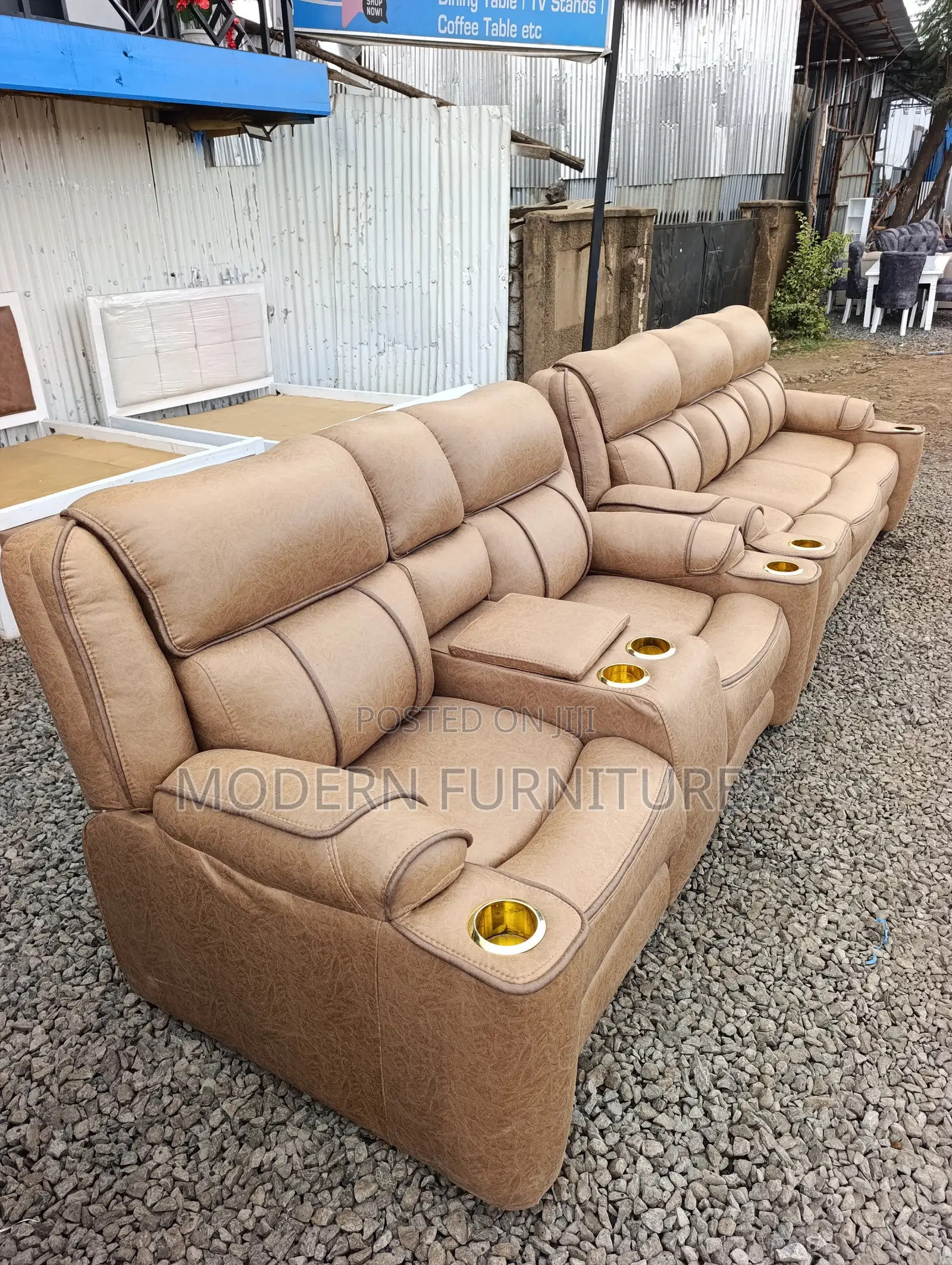 Brown 5 Seater Semi Recliner Sofa