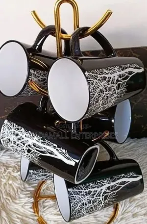 Modern Black Tree Coffee Tea Mug Combo – 6 Pieces