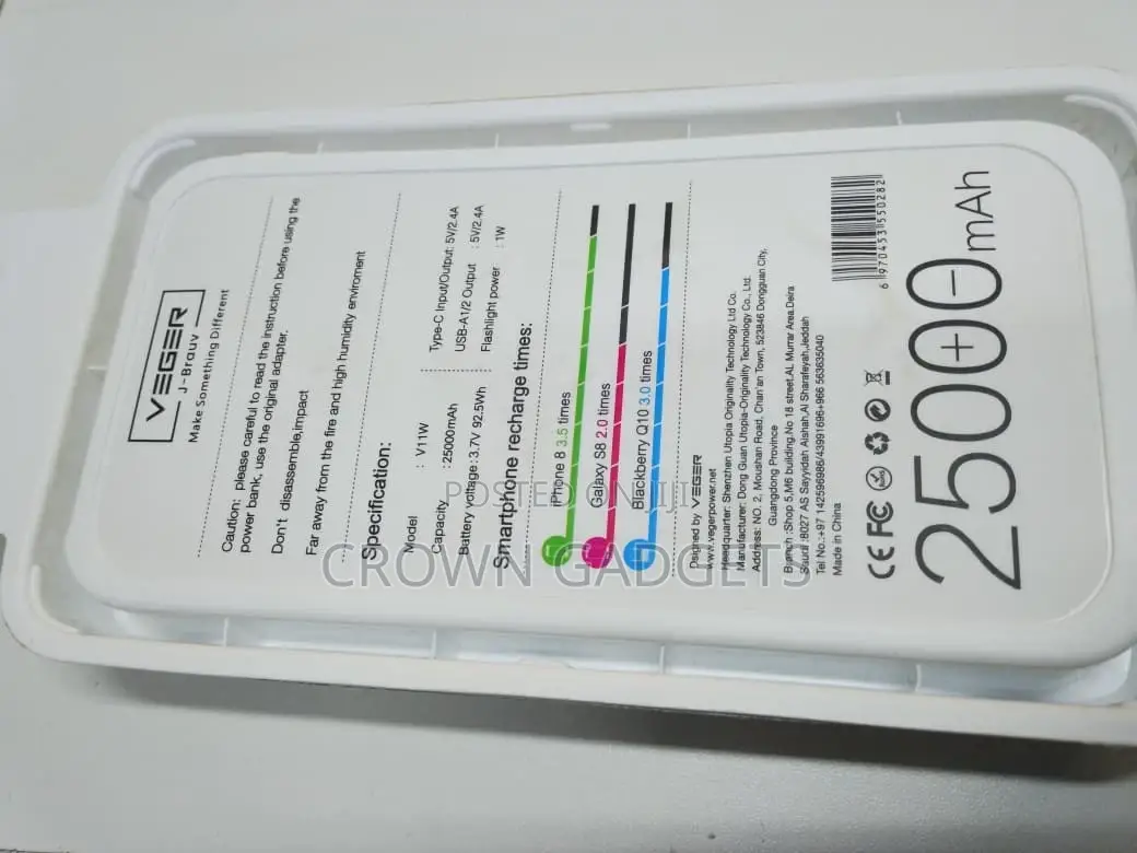 Veger V11w 25000mah Power Bank Fast Charging Type-C