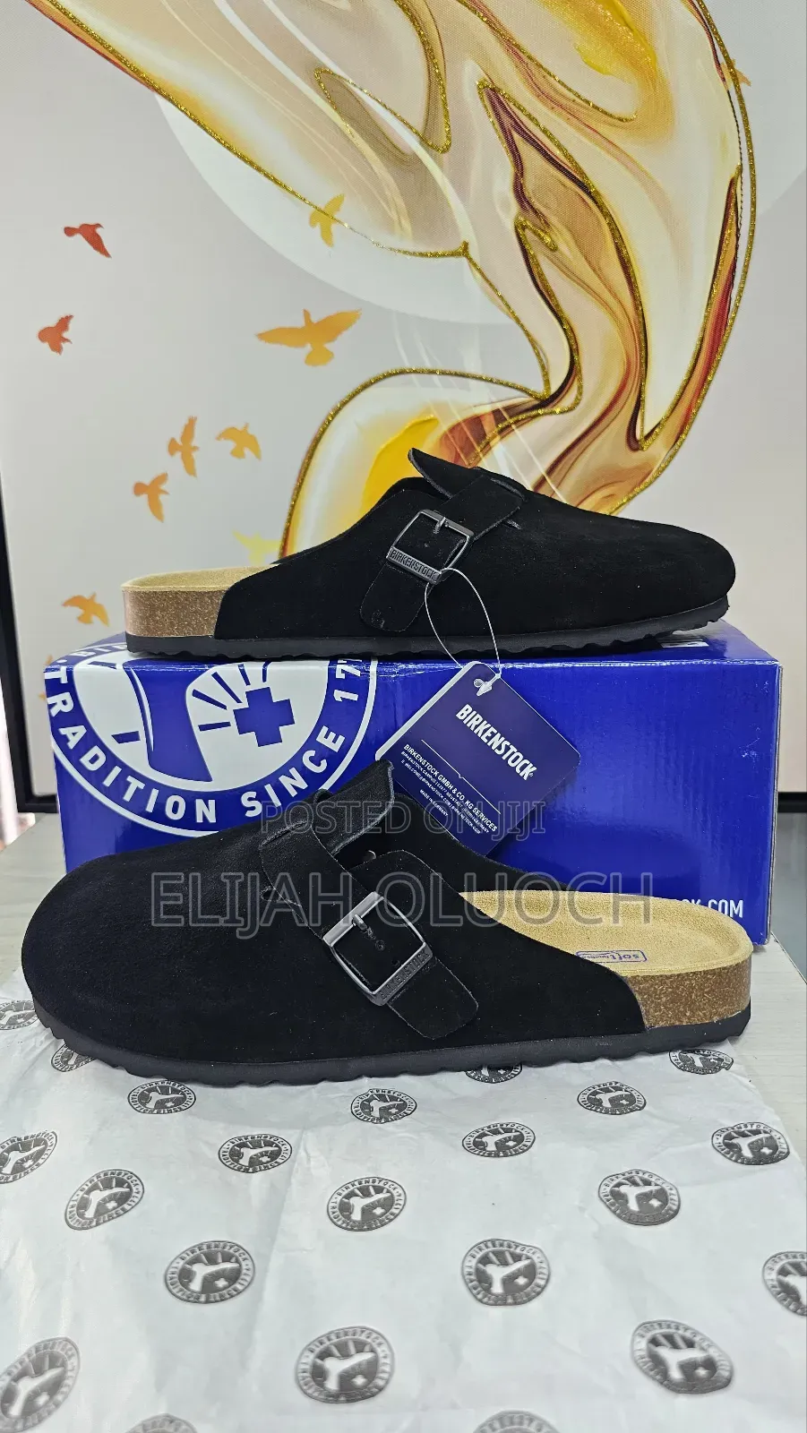 Original Boxed Birkenstock Boston Classic Taupe Suede Clogs - Black