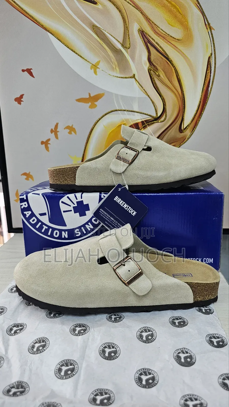 Original Birkenstock Boston Classic Taupe Suede Clogs - Beige