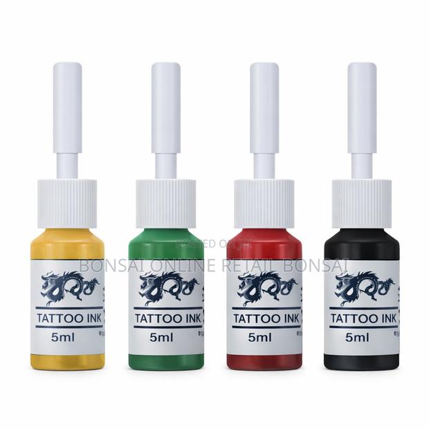5ml Tattoo Ink Set – Black, Red, Green Yellow Color Bottles - main view