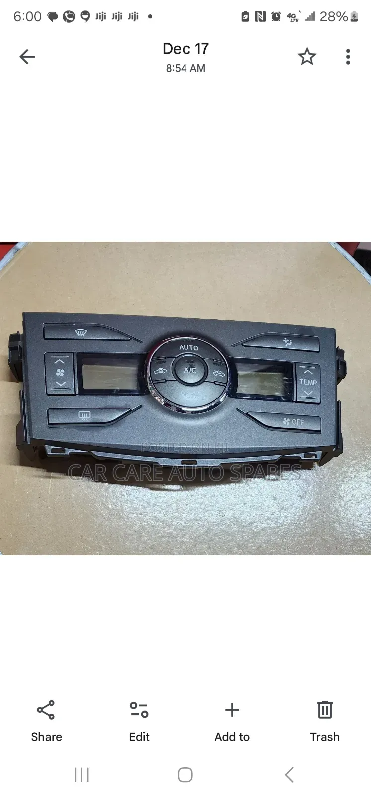 Ac Control Panel Toyota Axio,Fielder, Nze