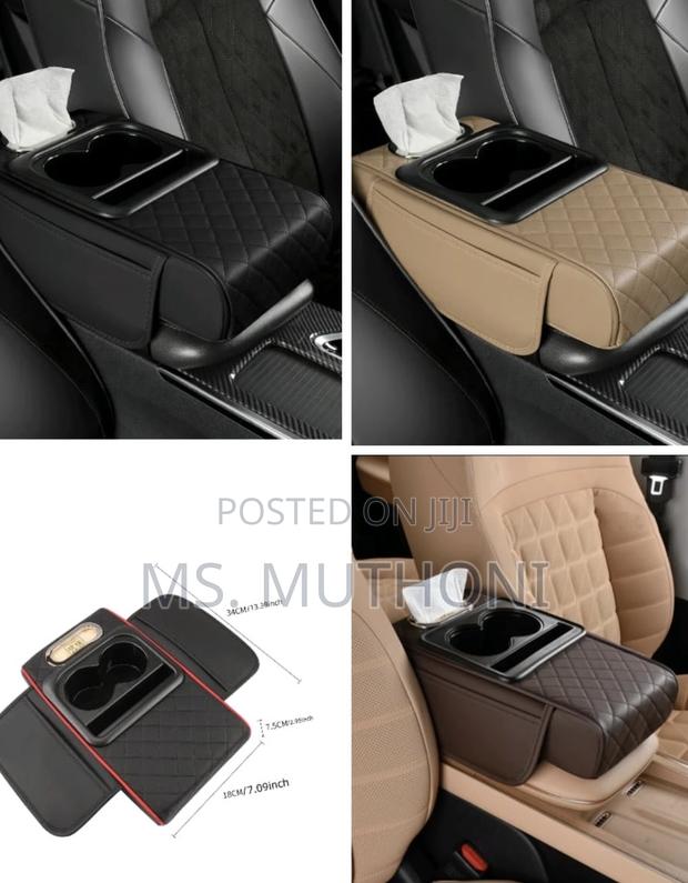 Car Auto Center Console Armrest Cushion With 2 Cups ,Tissue Holder,