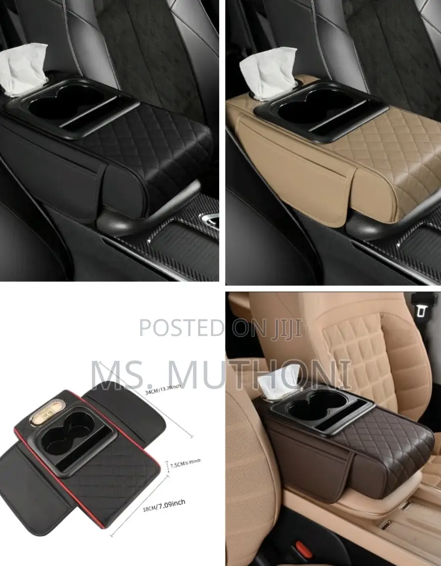 Car Auto Center Console Armrest Cushion With 2 Cups ,Tissue Holder,