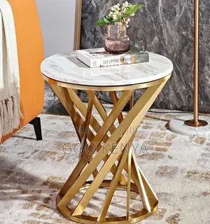 Home Table; Minimalist Marble Rock Side Table With Gold Finish