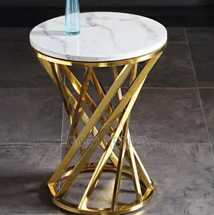 Home Table; Minimalist Marble Rock Side Table With Gold Finish