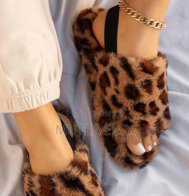 Black,Grey,Peach Brawn Fluffy Sandals - main view