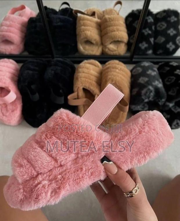 Black,Grey,Peach Brawn Fluffy Sandals - thumbnail 3