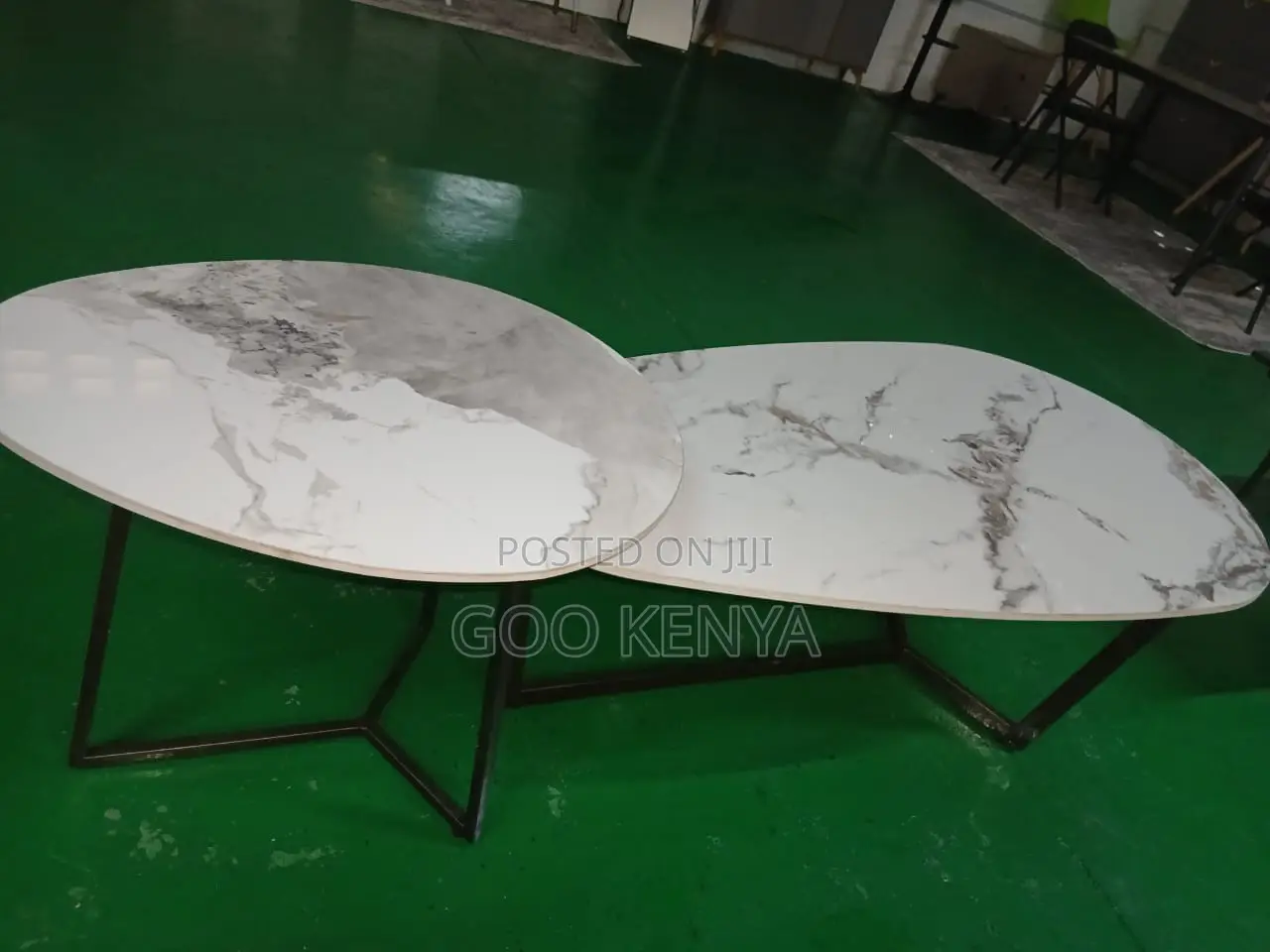 Home Table Set;Egg-Shaped Marble-Top Nesting Table Set With Metal Legs
