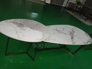 Home Table Set;Egg-Shaped Marble-Top Nesting Table Set With Metal Legs