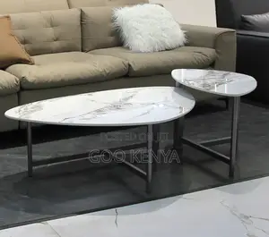 Home Table Set;Egg-Shaped Marble-Top Nesting Table Set With Metal Legs