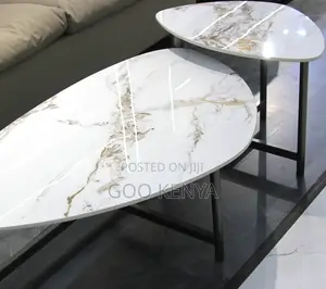 Home Table Set;Egg-Shaped Marble-Top Nesting Table Set With Metal Legs