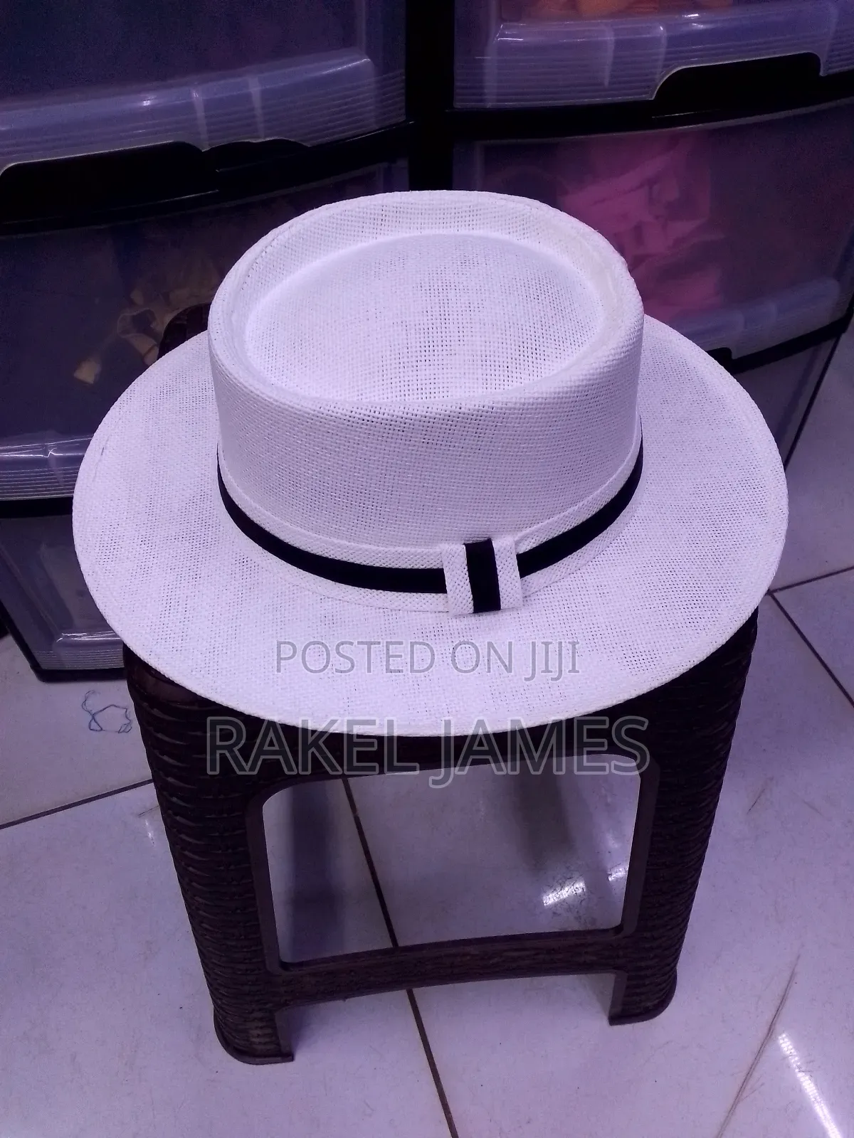 Beige Boater Hat.