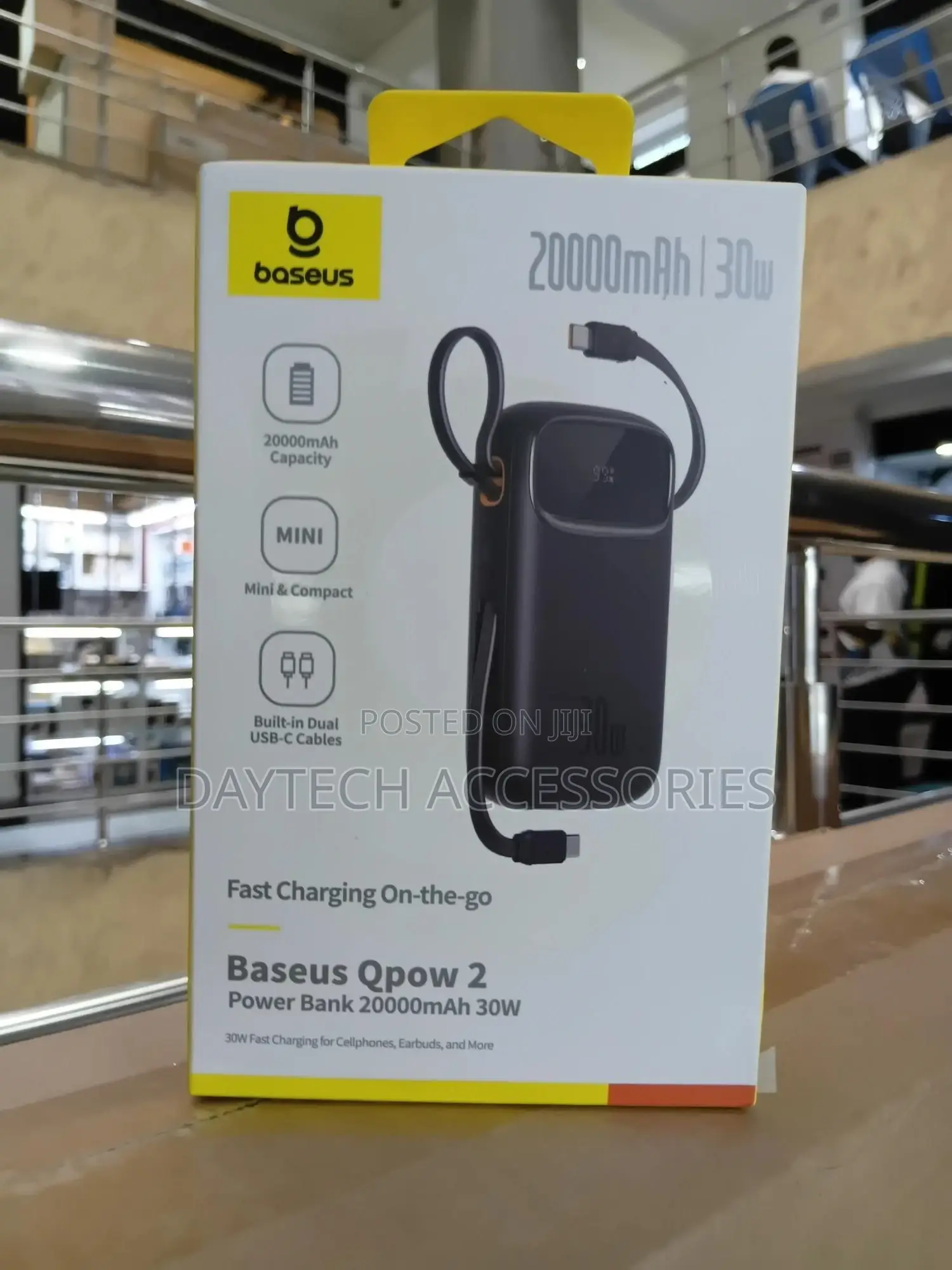 Baseus Qpow2 20000mah Powerbank 30w Built-in Dual Type-C Cable - Black
