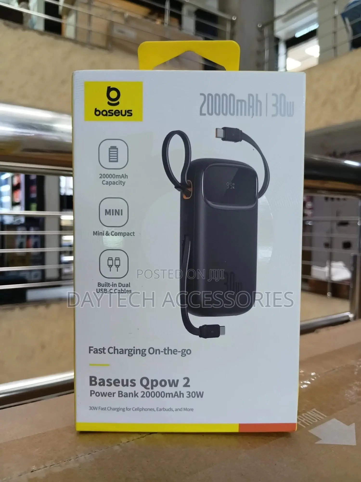 Baseus Qpow2 20000mah Powerbank 30w Built-in Dual Type-C Cable - Black