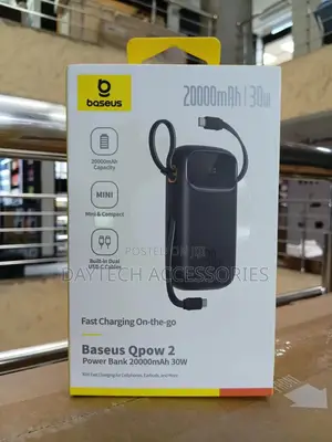 Baseus Qpow2 20000mah Powerbank 30w Built-in Dual Type-C Cable - Black