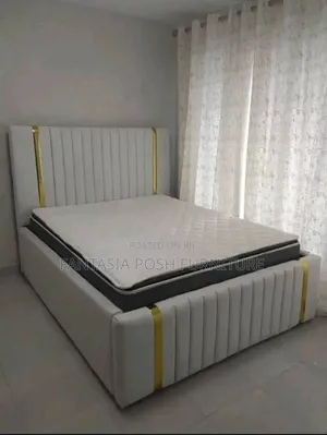 5x6 White Upholstered Bed With Gold Trim