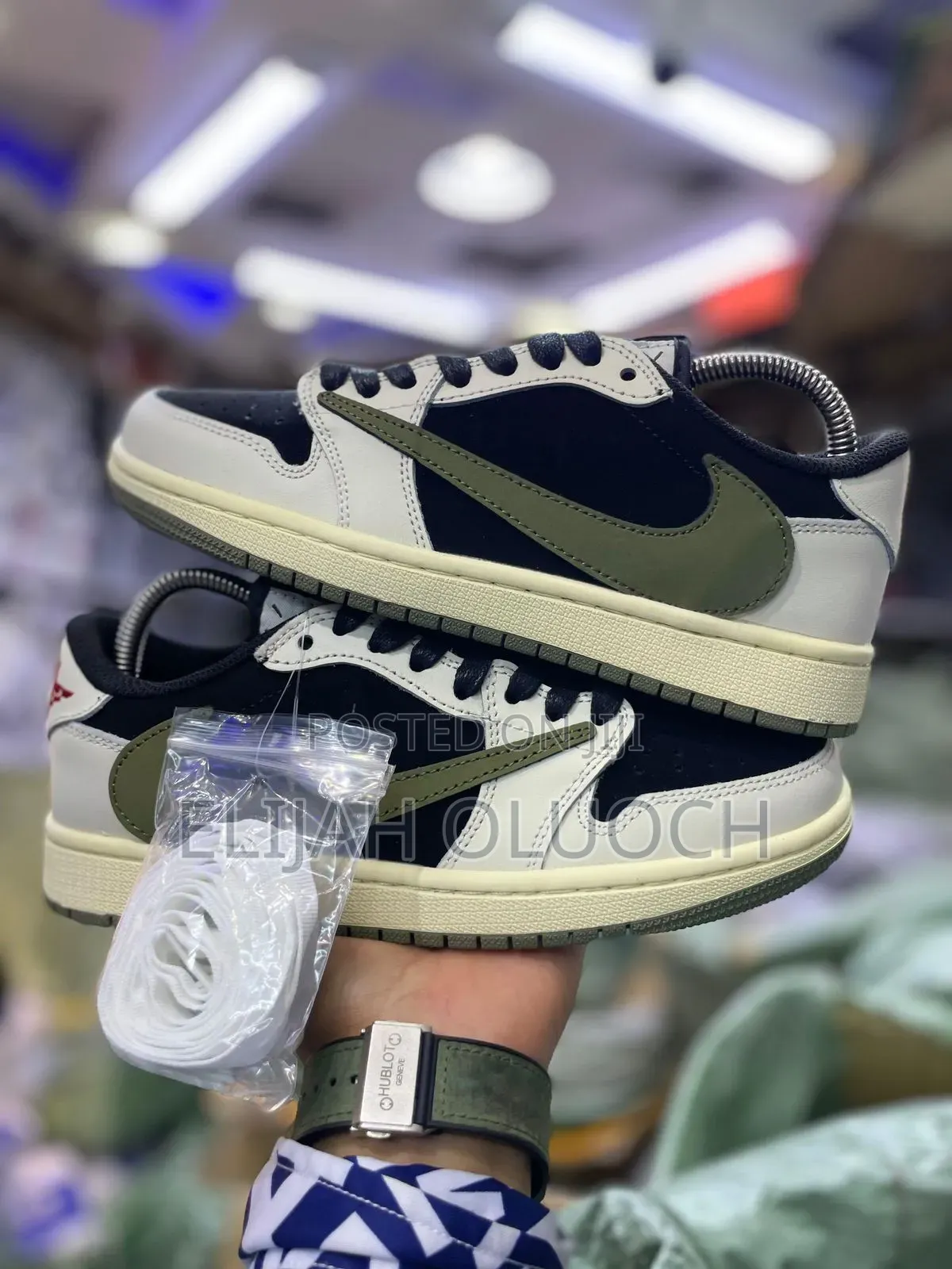 Jordan 1 Travis Scott Olive Green Leather Shoes