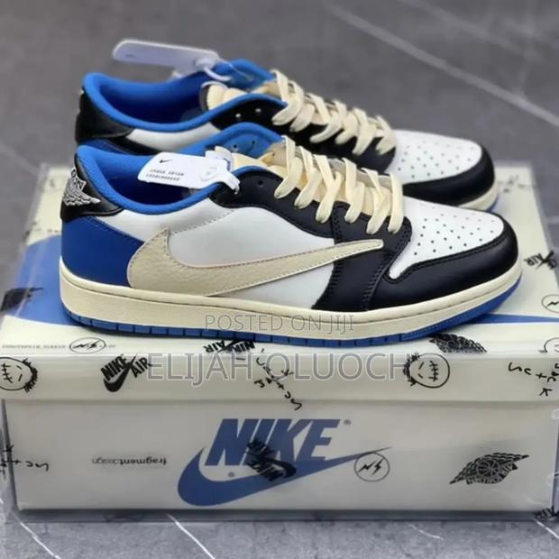 Jordan 1 Travis Scott. Fragment Air Blue Leather Shoes