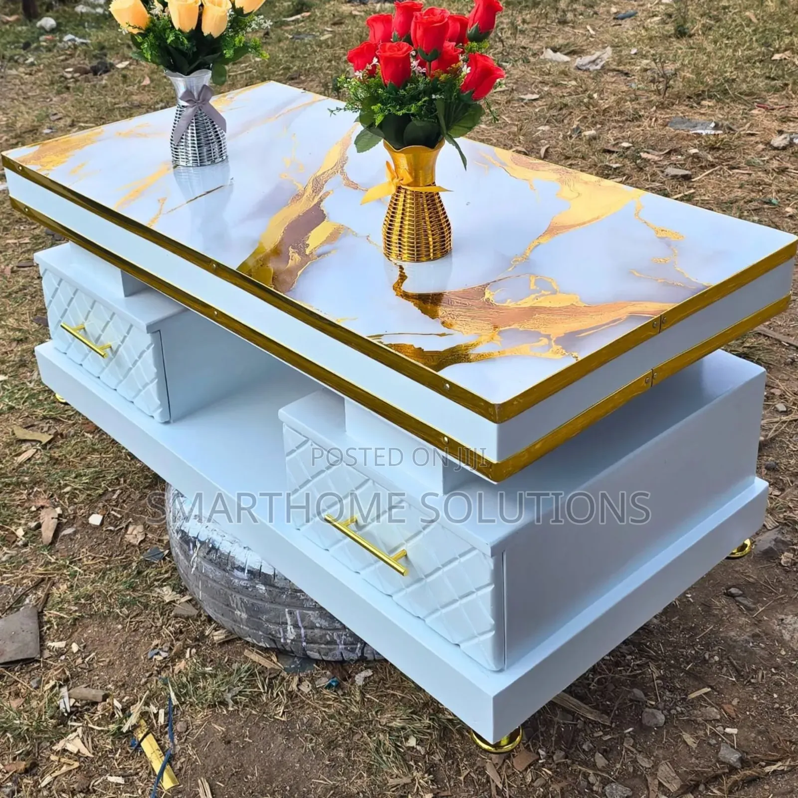 Executive White Coffee  Table With Marble Topping