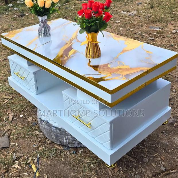 Executive White Coffee  Table With Marble Topping