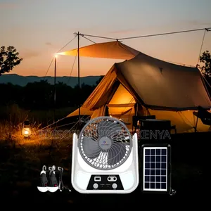 Solar Fan + Usb Rechargeable Desk Fans With Solar Panel With 2 Bulbs