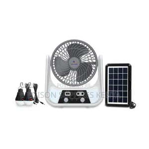 Solar Fan + Usb Rechargeable Desk Fans With Solar Panel With 2 Bulbs