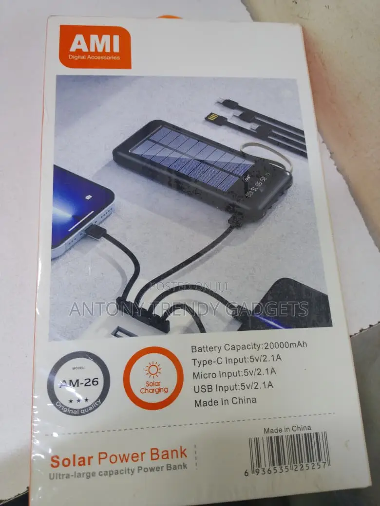 Ami Am-26 Solar Power Bank Dual Usb 20000mah Fast Charge