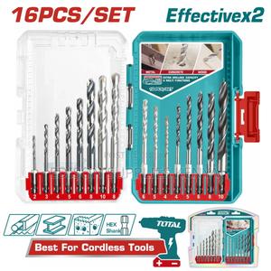 Drill Bits Total 16 Pc Metal, Masonry and Wood Drill Bits Set Assorted - thumbnail 2