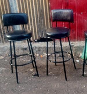 Round Cushioned Bar Stool,Black Upholstery Metal Frame. - main view