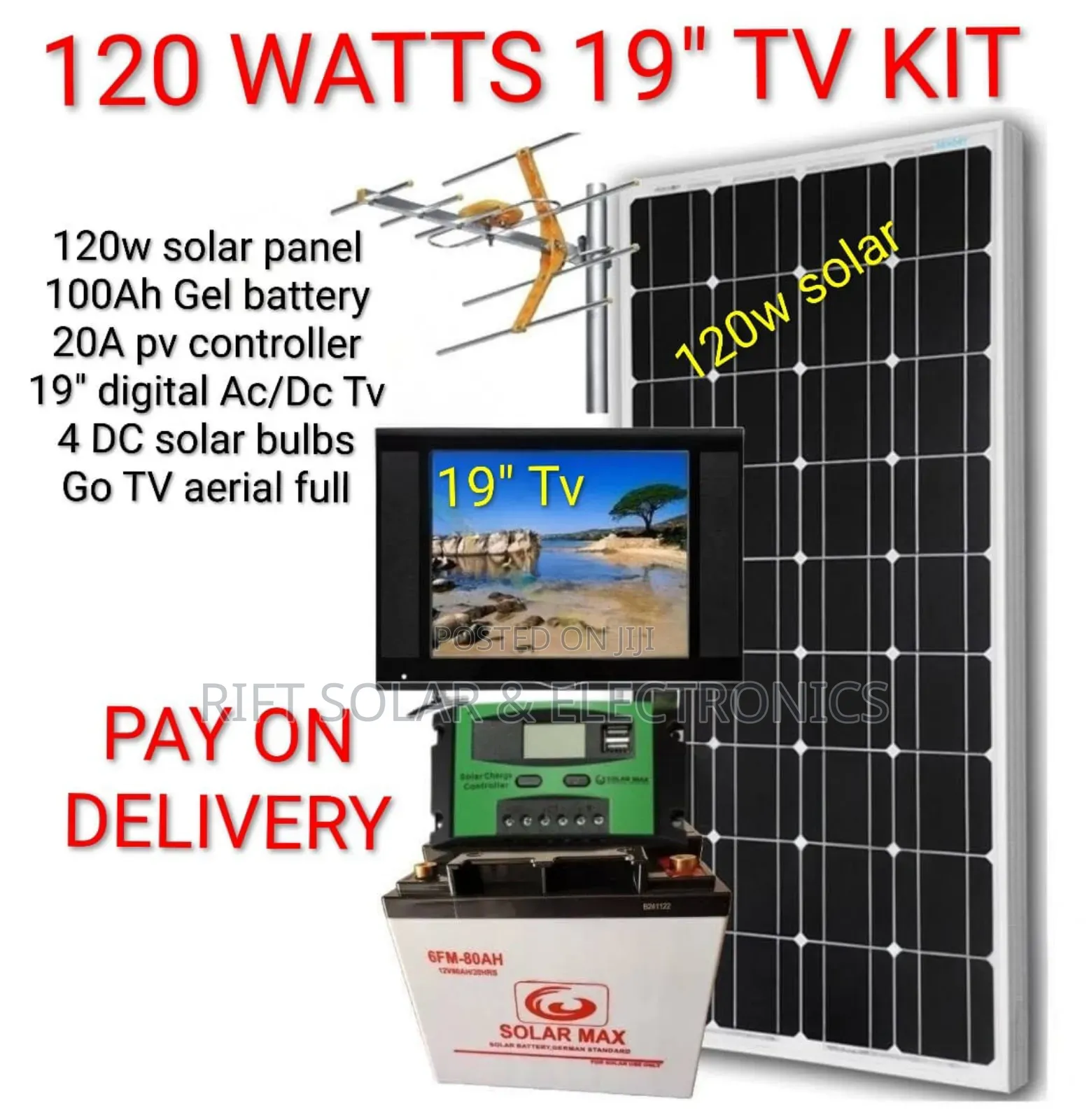 120watts Nyumbani 19" Tv Full Solar Package - 100ah Gel Battery Kit