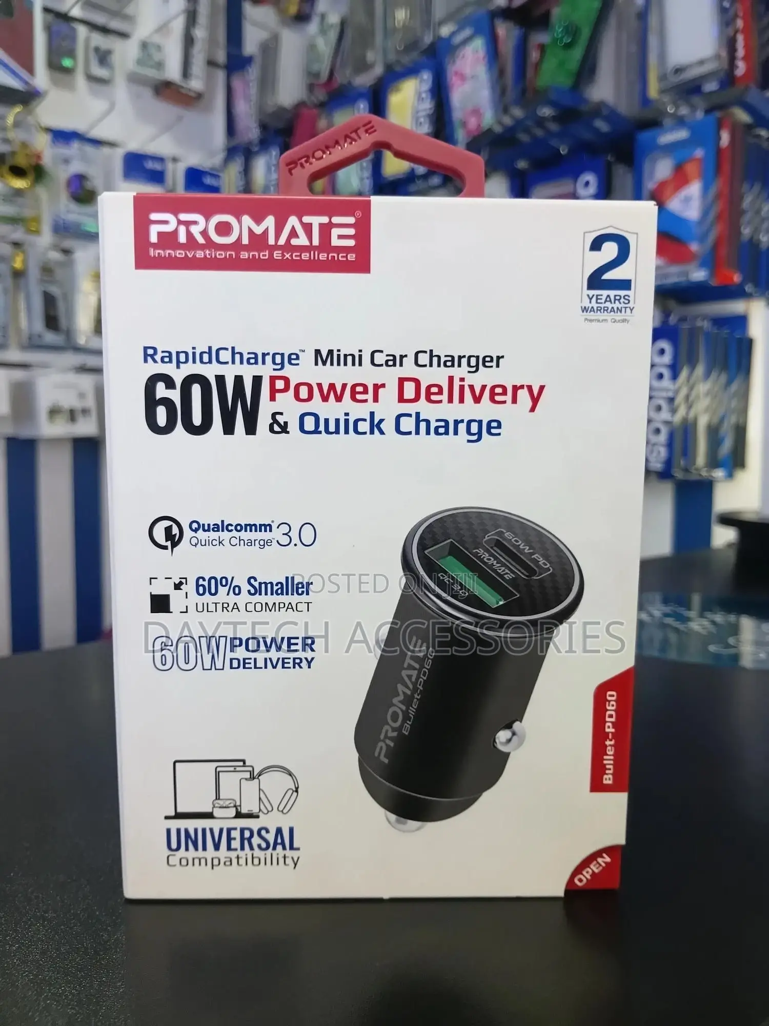 Promate Bullet-Pd60 Rapidcharge Mini Car Charger With 60w Power.